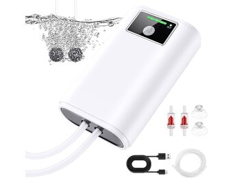Aquariumpomp, draagbaar, luchtpomp, aquarium, USB-luchtpomp voor aquarium met luchtstenen, batterij 2600 mAh, stille aquariumpomp, twee voedingsmodi, pomp 1,5 - 2 l/min x 2