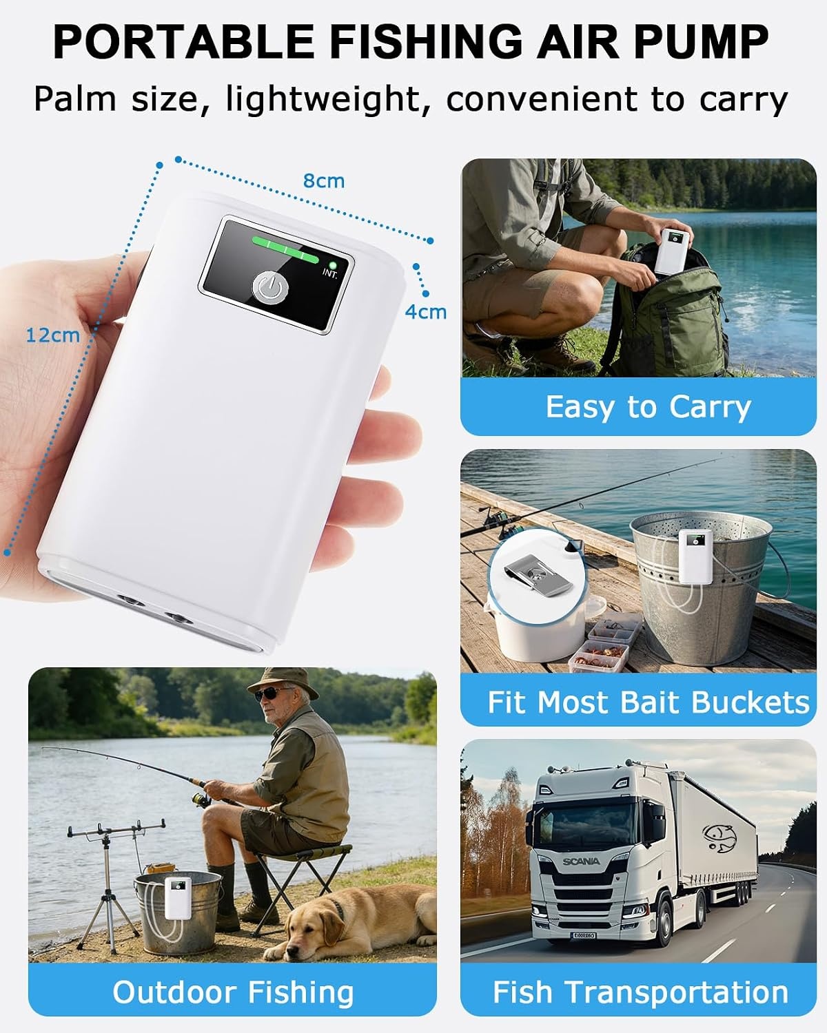 Aquariumpomp, draagbaar, luchtpomp, aquarium, USB-luchtpomp voor aquarium met luchtstenen, batterij 2600 mAh, stille aquariumpomp, twee voedingsmodi, pomp 1,5 - 2 l/min x 2
