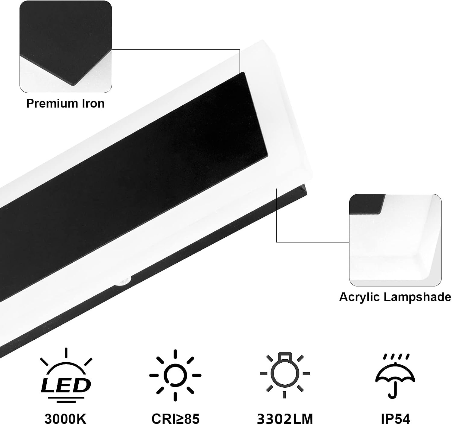 Moderne Zwarte LED Wandlamp 120cm IP54 - 34% Korting!
