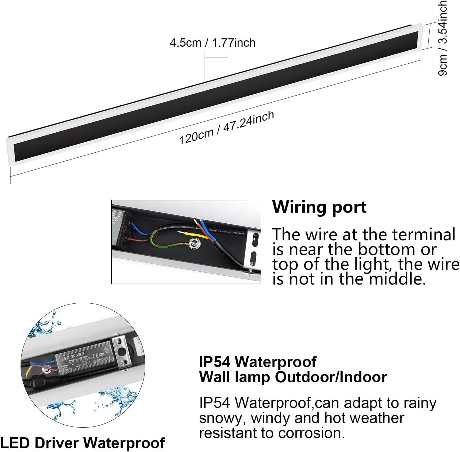 Moderne Zwarte LED Wandlamp 120cm IP54 - 34% Korting!