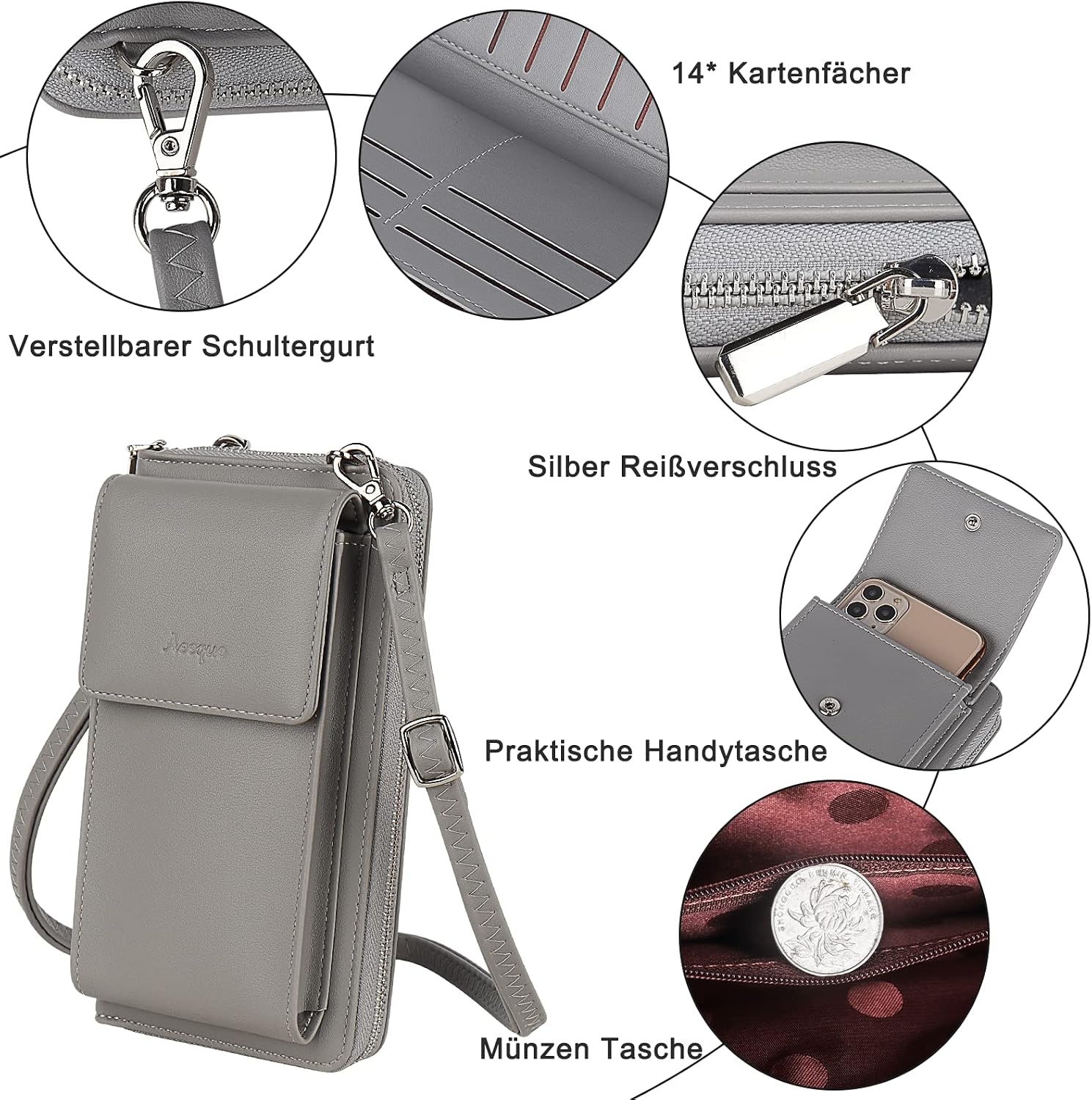 Aeeque Telefoontasje Schoudertas voor Dames van PU Leer, 20 x 12 x 5 cm