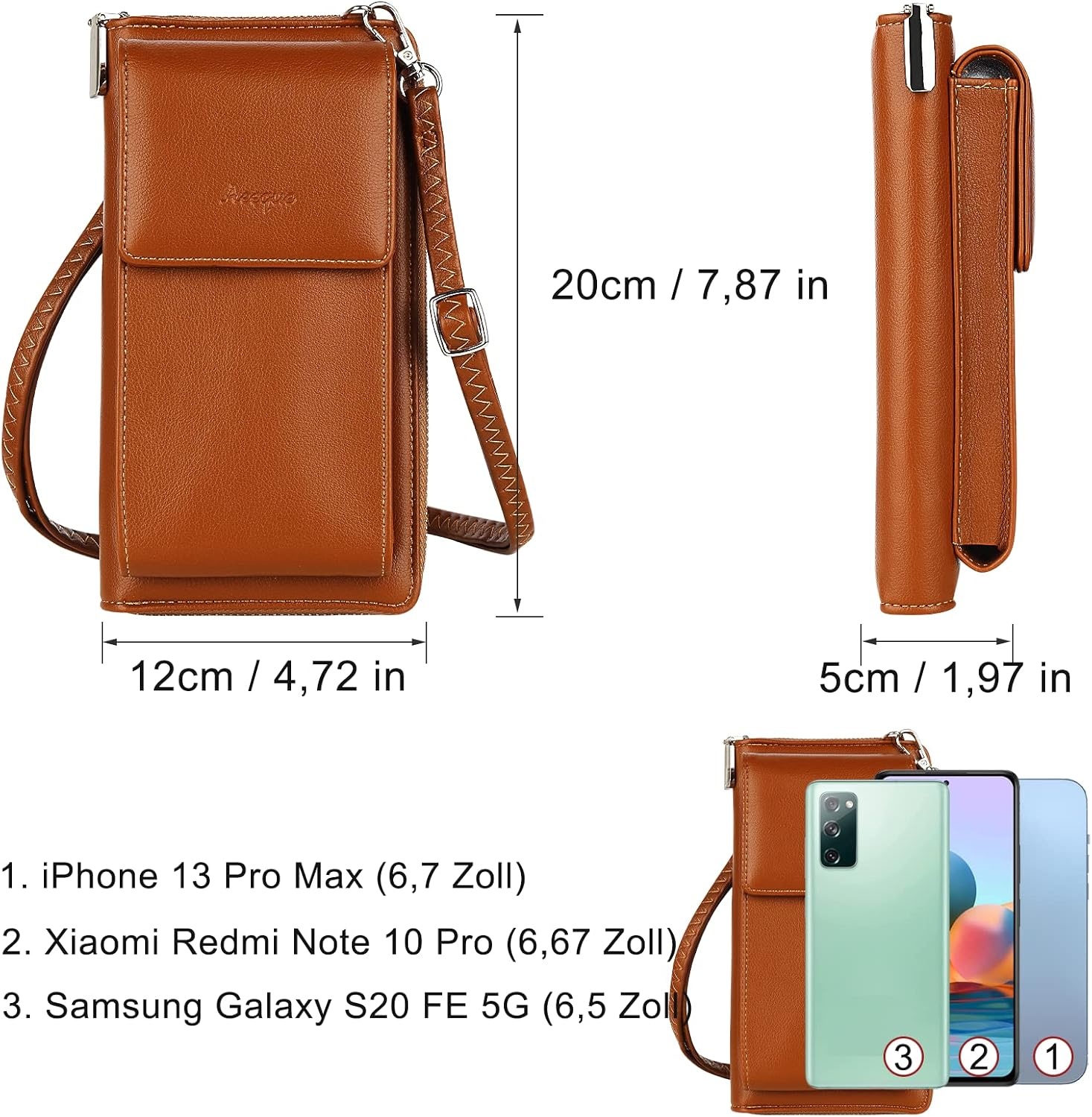 Aeeque Telefoontasje Schoudertas voor Dames van PU Leer, 20 x 12 x 5 cm