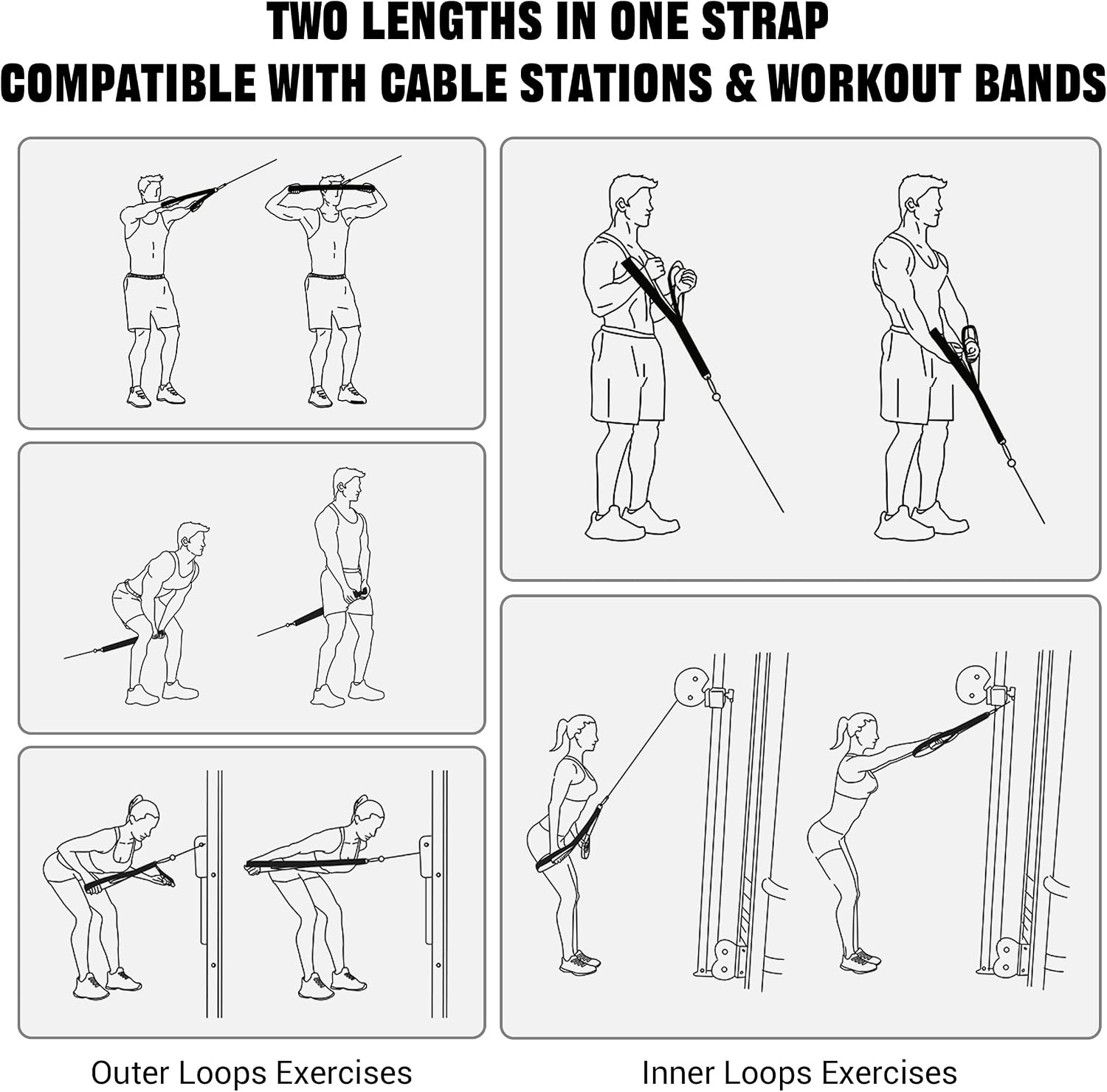Vulken Tricep Rope Cable Attachment - Zwart - Twee lengtes: 56 cm en 73 cm