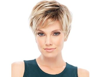 HAIRCUBE Charmante pruiken van echt haar voor vrouwen Kort blond haar met zwarte wortelpruiken