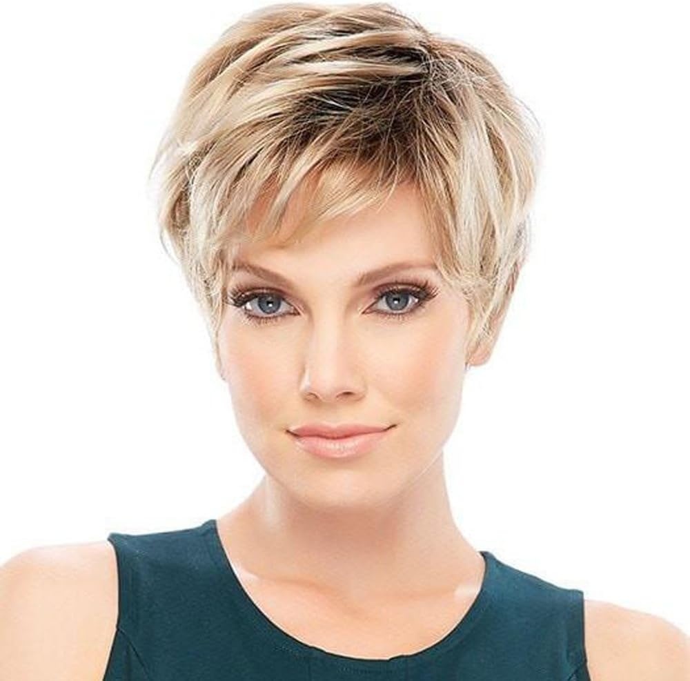 HAIRCUBE Charmante pruiken van echt haar voor vrouwen Kort blond haar met zwarte wortelpruiken