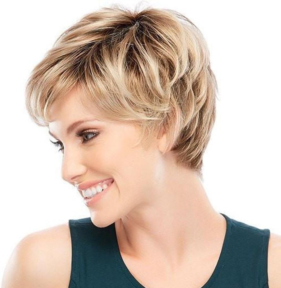 HAIRCUBE Charmante pruiken van echt haar voor vrouwen Kort blond haar met zwarte wortelpruiken