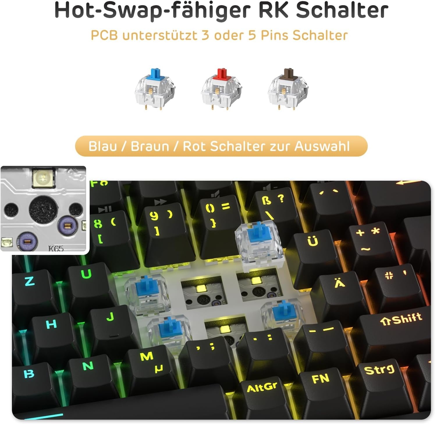 Mechanisch Gaming Toetsenbord QWERTZ 75% RGB - 57% Korting!