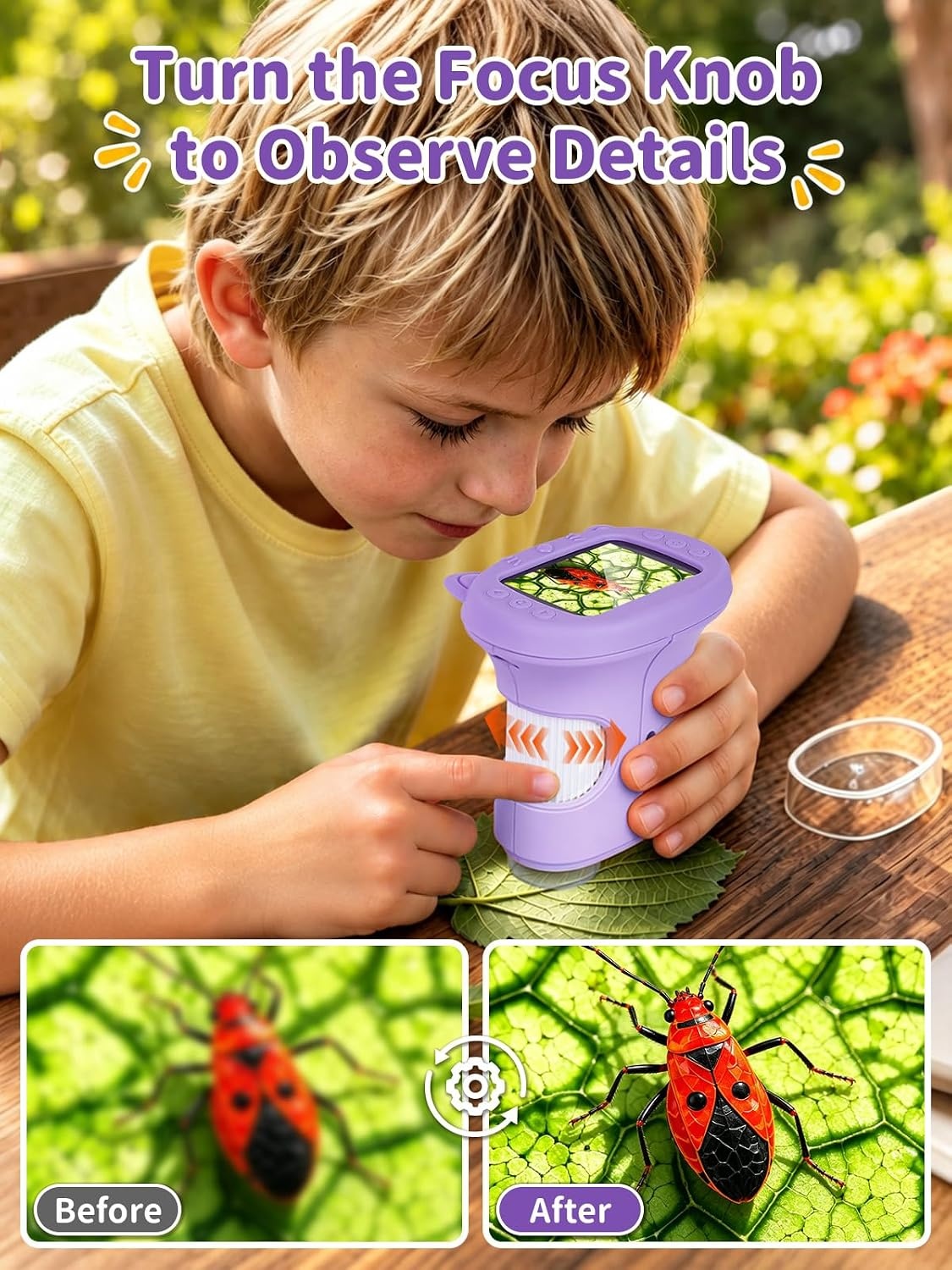 Digitale Kinder Microscoop - 1000x Vergroting, 2.4" IPS Scherm, Paars - 27% Korting