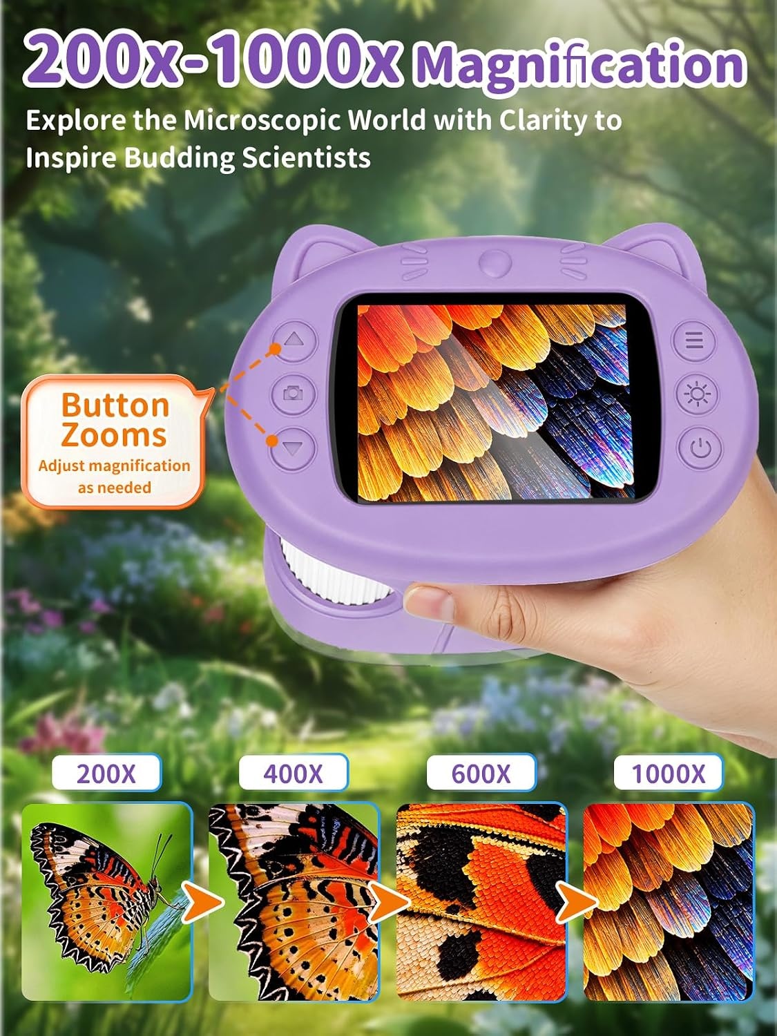 Digitale Kinder Microscoop - 1000x Vergroting, 2.4" IPS Scherm, Paars - 27% Korting