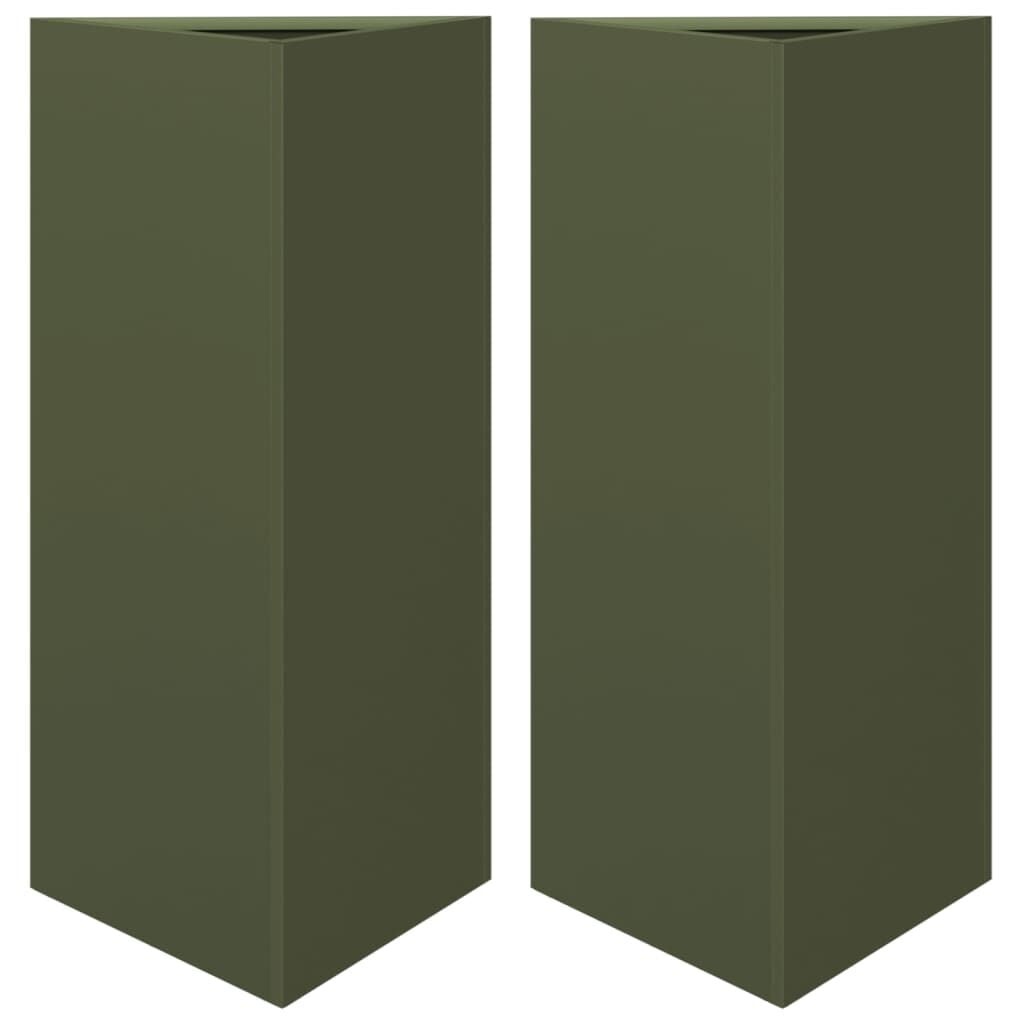 VidaXL Plantenbakken 2 st, Olijfgroen Staal, 40x34,5x70 cm (53% Korting)