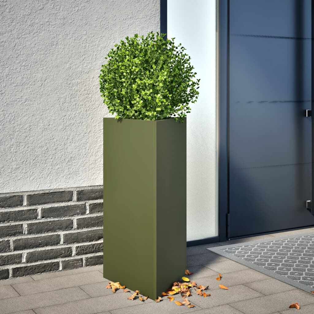 VidaXL Plantenbakken 2 st, Olijfgroen Staal, 40x34,5x70 cm (53% Korting)