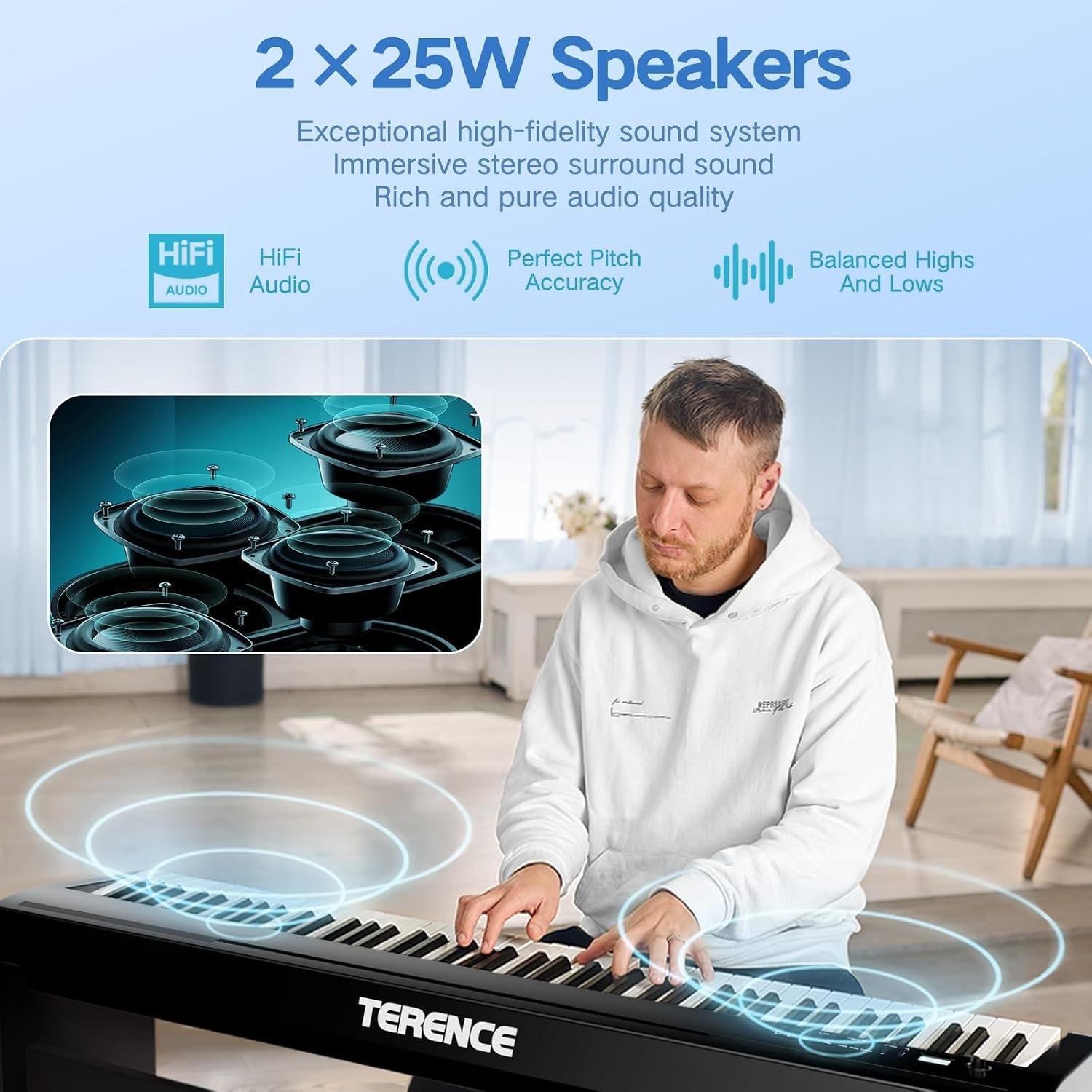 Digitale Piano 88 Toetsen met Hameractie | 2x 25W Speakers | 34% Korting