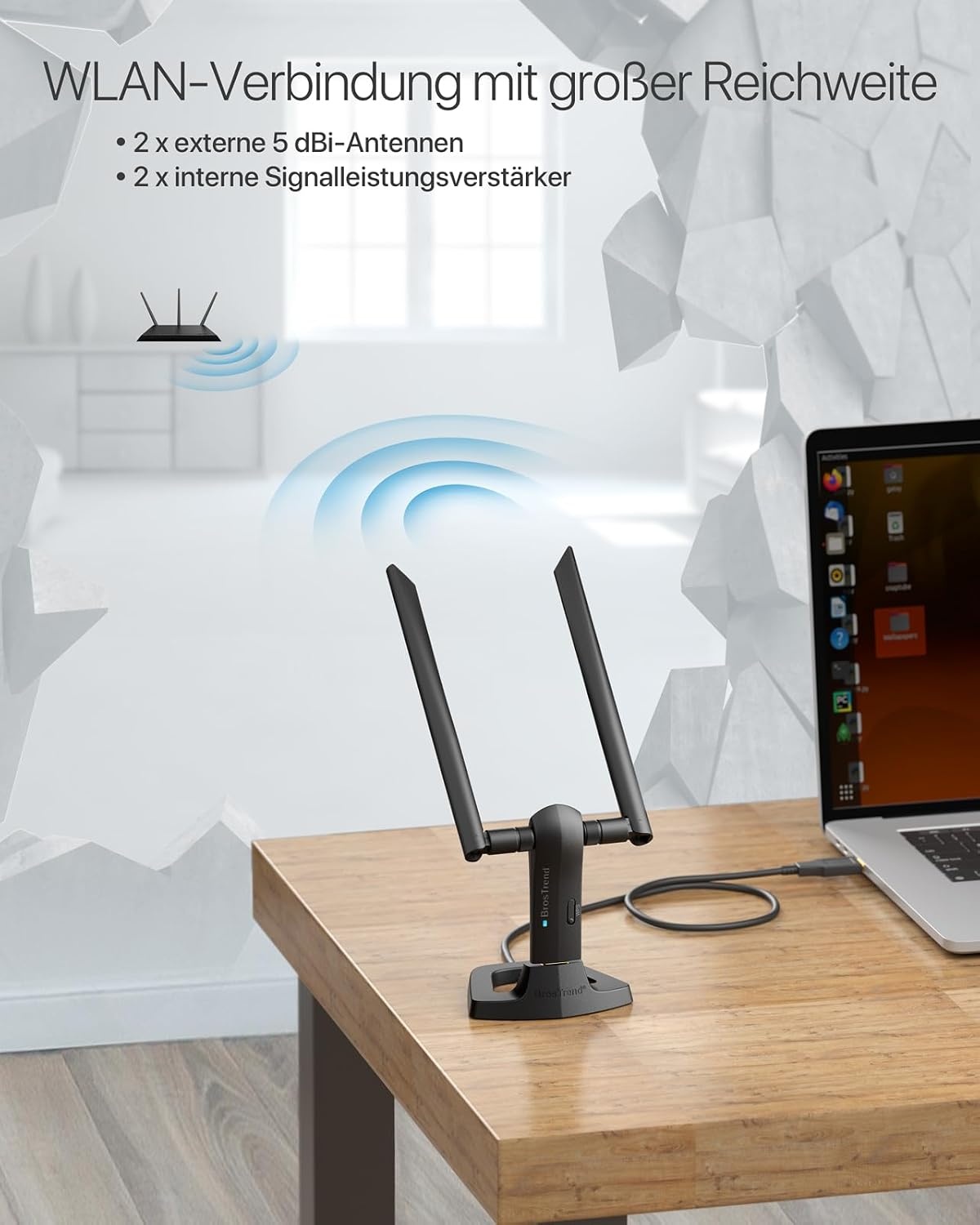 Snelle WiFi Adapter AC1200 met 2 Antennes & 28% Korting