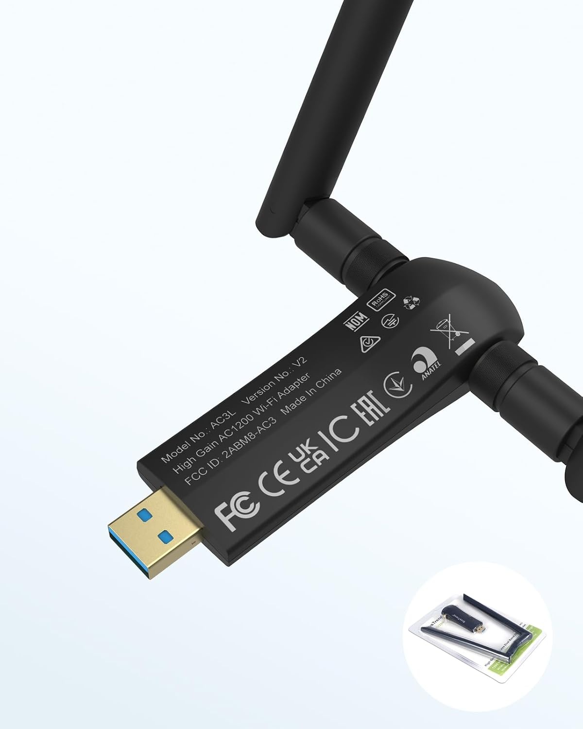 Snelle WiFi Adapter AC1200 met 2 Antennes & 28% Korting