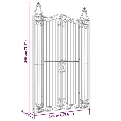 Smeedijzeren Tuinpoort Zwart 121x8x200 cm - 35% Korting