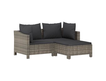 Loungeset met kussens, Poly Rotan, Grijs - 35% Korting!
