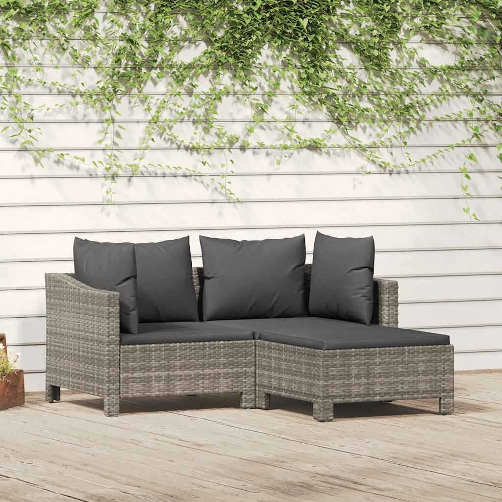 Loungeset met kussens, Poly Rotan, Grijs - 35% Korting!