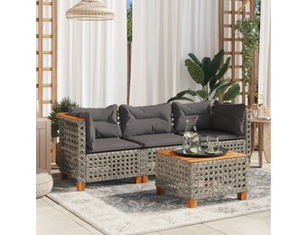 VidaXL Tuinbank 3-zits met Kussens - Poly Rattan Grijs (35% Korting!)