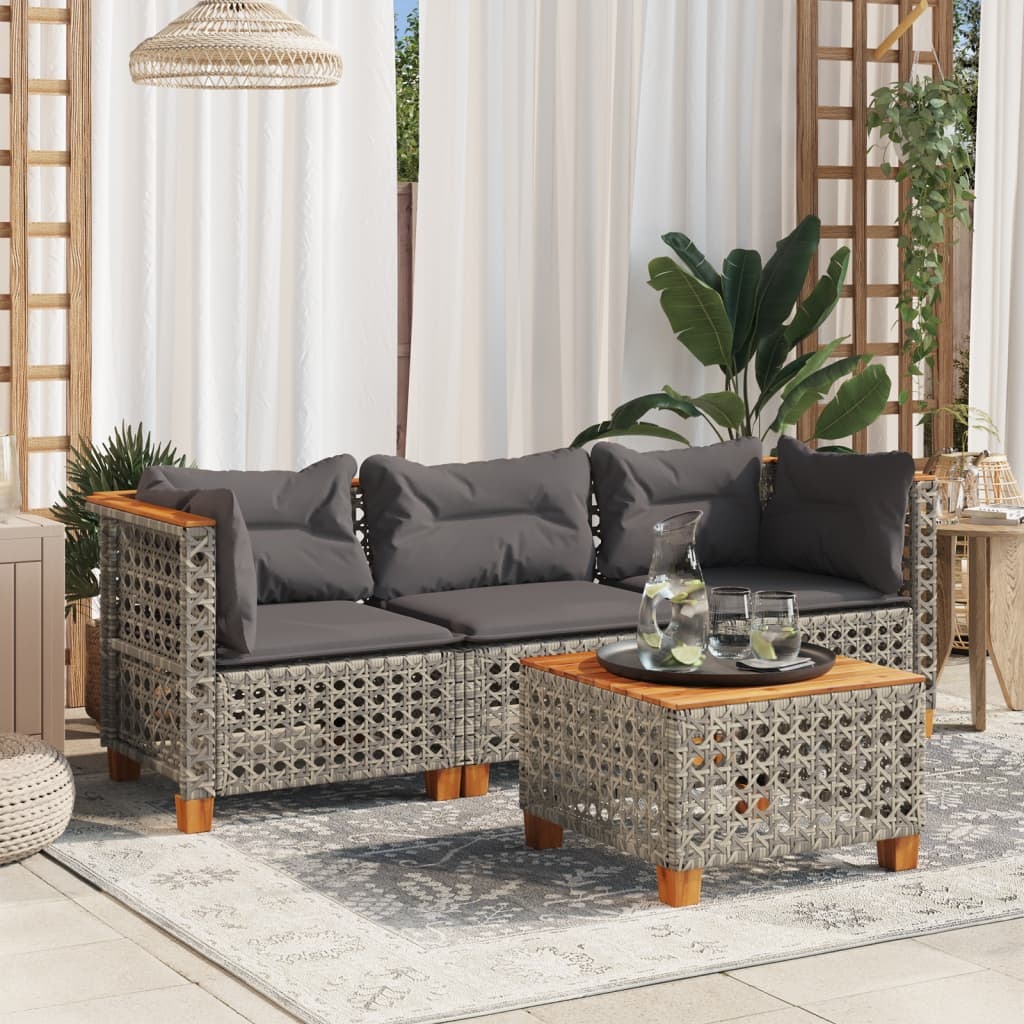VidaXL Tuinbank 3-zits met Kussens - Poly Rattan Grijs (35% Korting!)