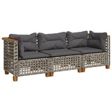 VidaXL Tuinbank 3-zits met Kussens - Poly Rattan Grijs (35% Korting!)
