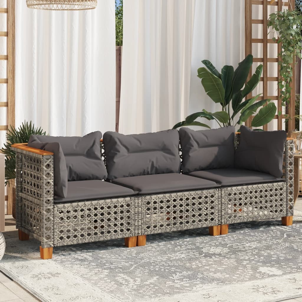 VidaXL Tuinbank 3-zits met Kussens - Poly Rattan Grijs (35% Korting!)