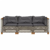 VidaXL Tuinbank 3-zits met Kussens - Poly Rattan Grijs (35% Korting!)