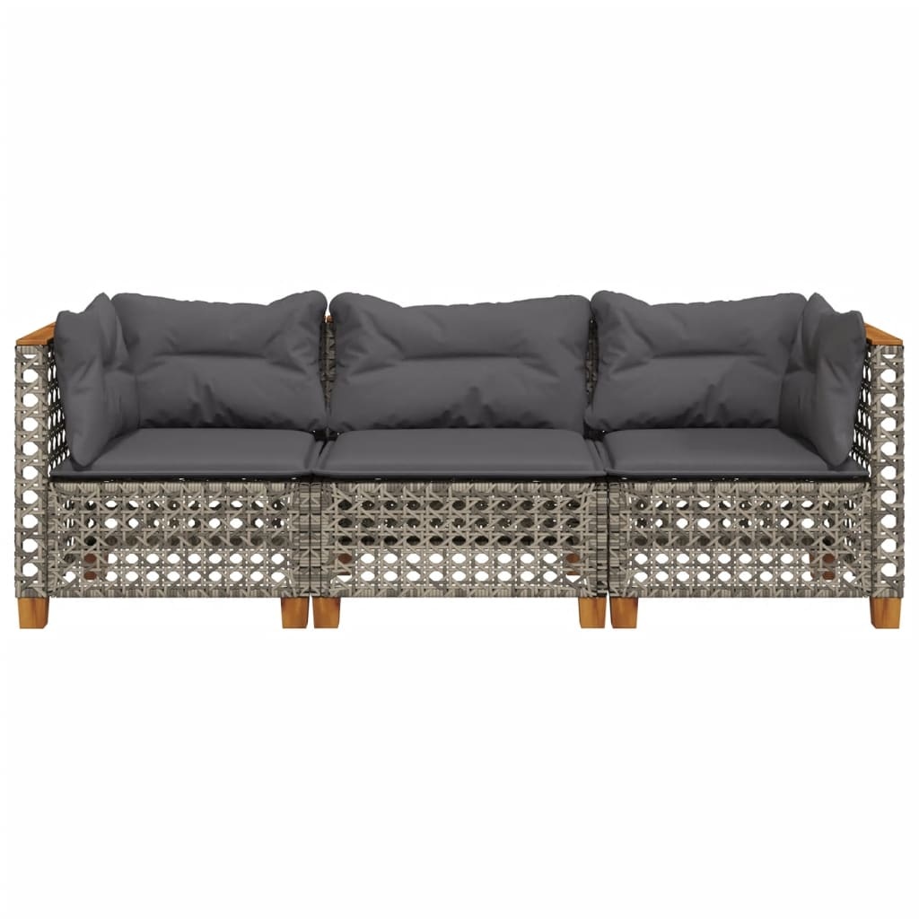 VidaXL Tuinbank 3-zits met Kussens - Poly Rattan Grijs (35% Korting!)