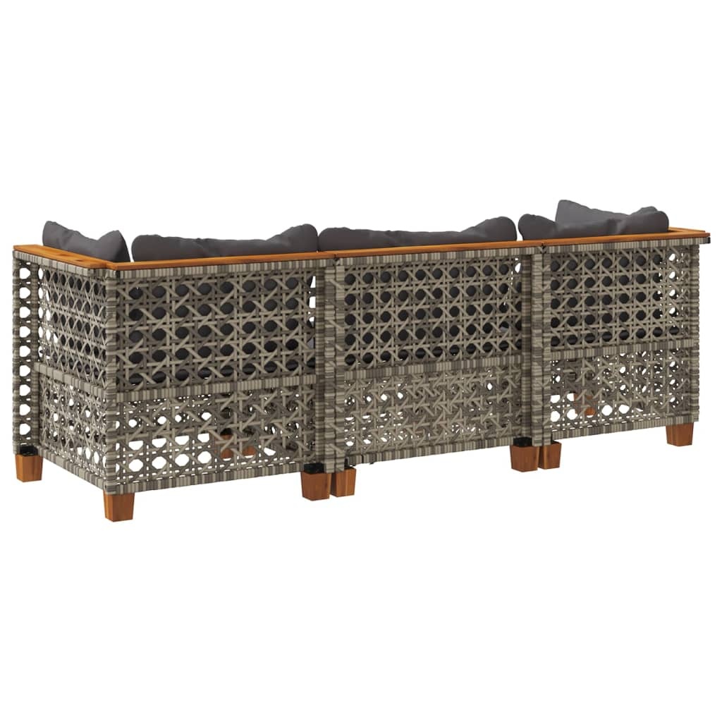 VidaXL Tuinbank 3-zits met Kussens - Poly Rattan Grijs (35% Korting!)