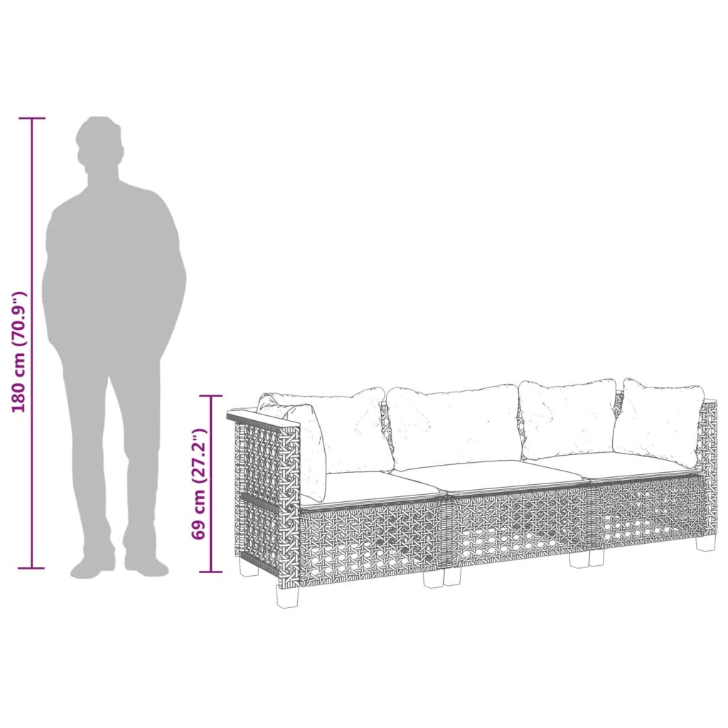 VidaXL Tuinbank 3-zits met Kussens - Poly Rattan Grijs (35% Korting!)