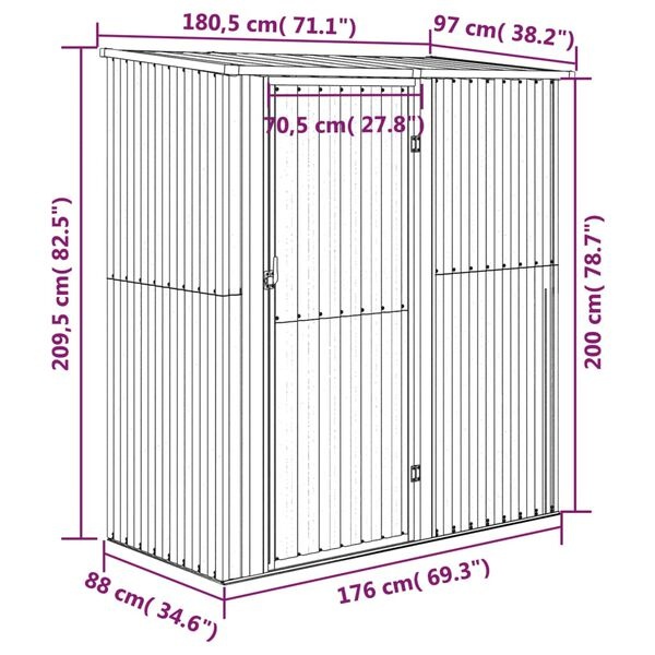 Grijze Tuinschuur van Staal - 180,5 cm (35% Korting)