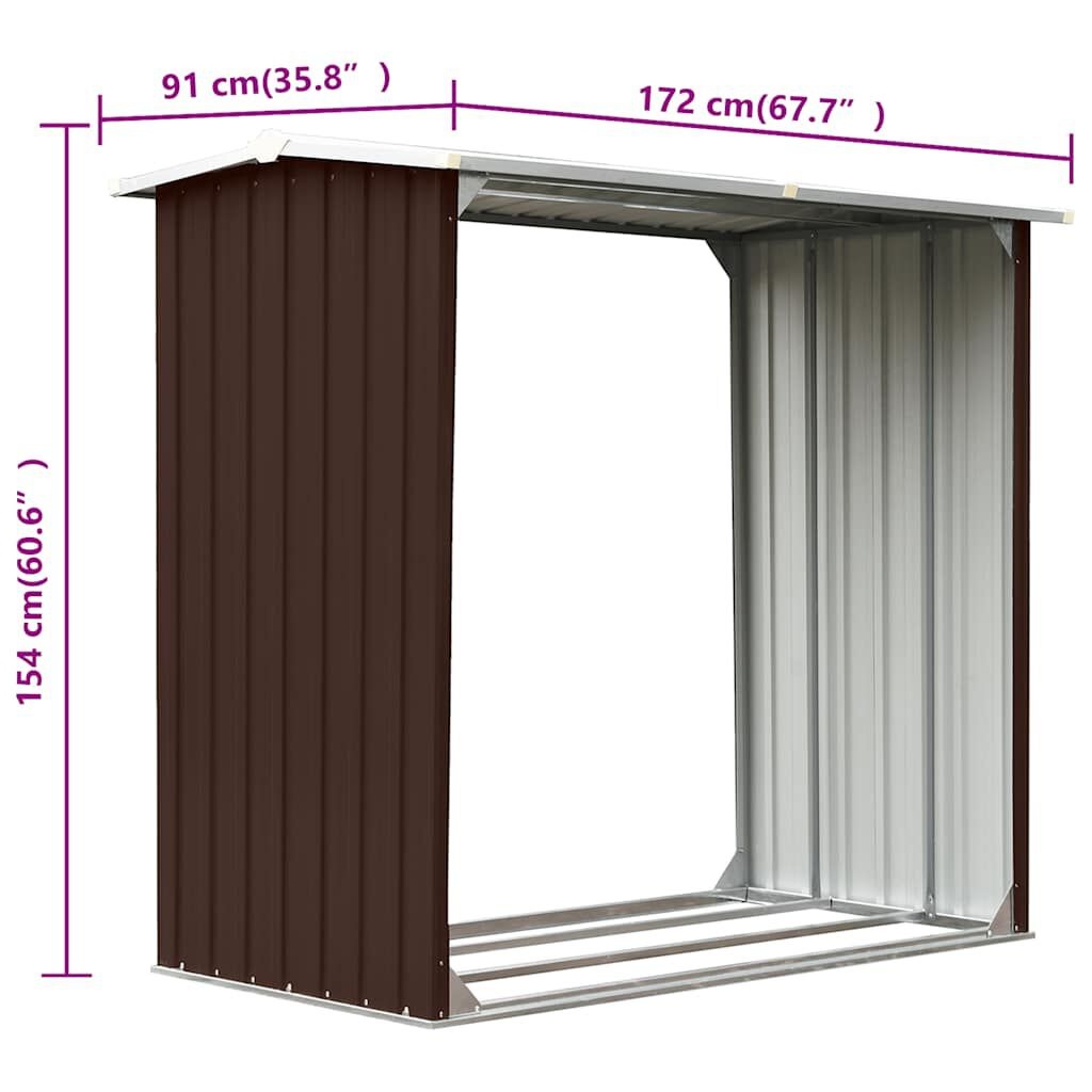 Gegalvaniseerd Stalen Haardhoutschuur 172x91x154 cm Bruin - 34% Korting