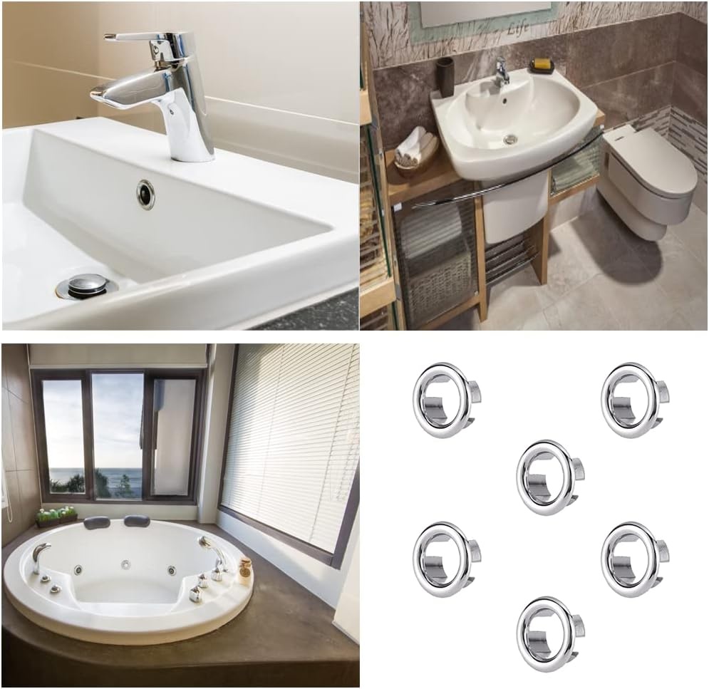 6x Wastafel Overloop Ring - Universeel - Kunststof Chroom - 48% Korting