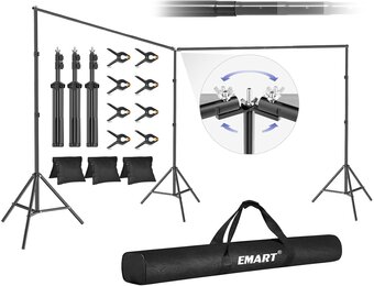 EMART Fotostudio Achtergrond Stand - 6m Verstelbaar met Roterende Connectoren (Zwart) - 34% Korting