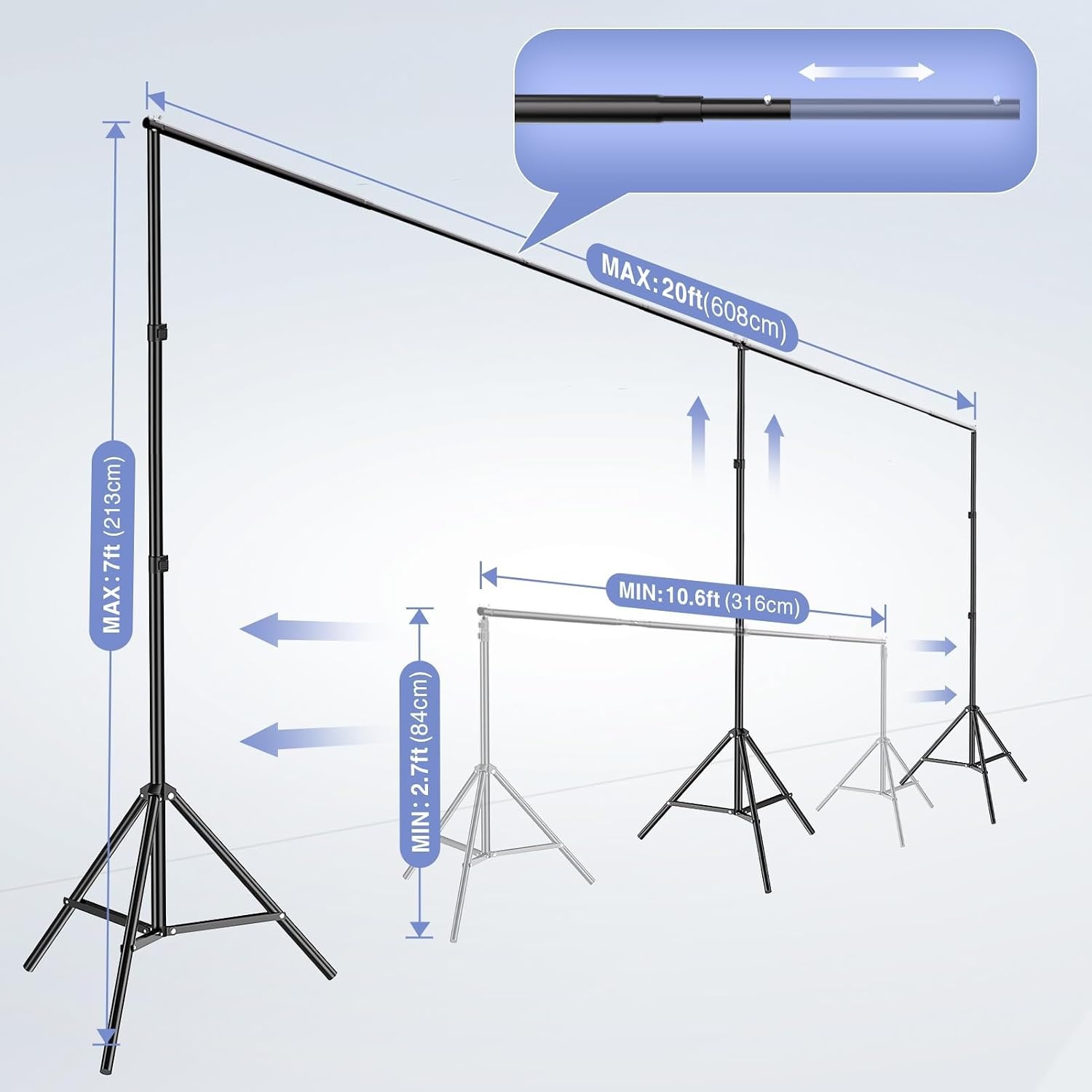 EMART Fotostudio Achtergrond Stand - 6m Verstelbaar met Roterende Connectoren (Zwart) - 34% Korting