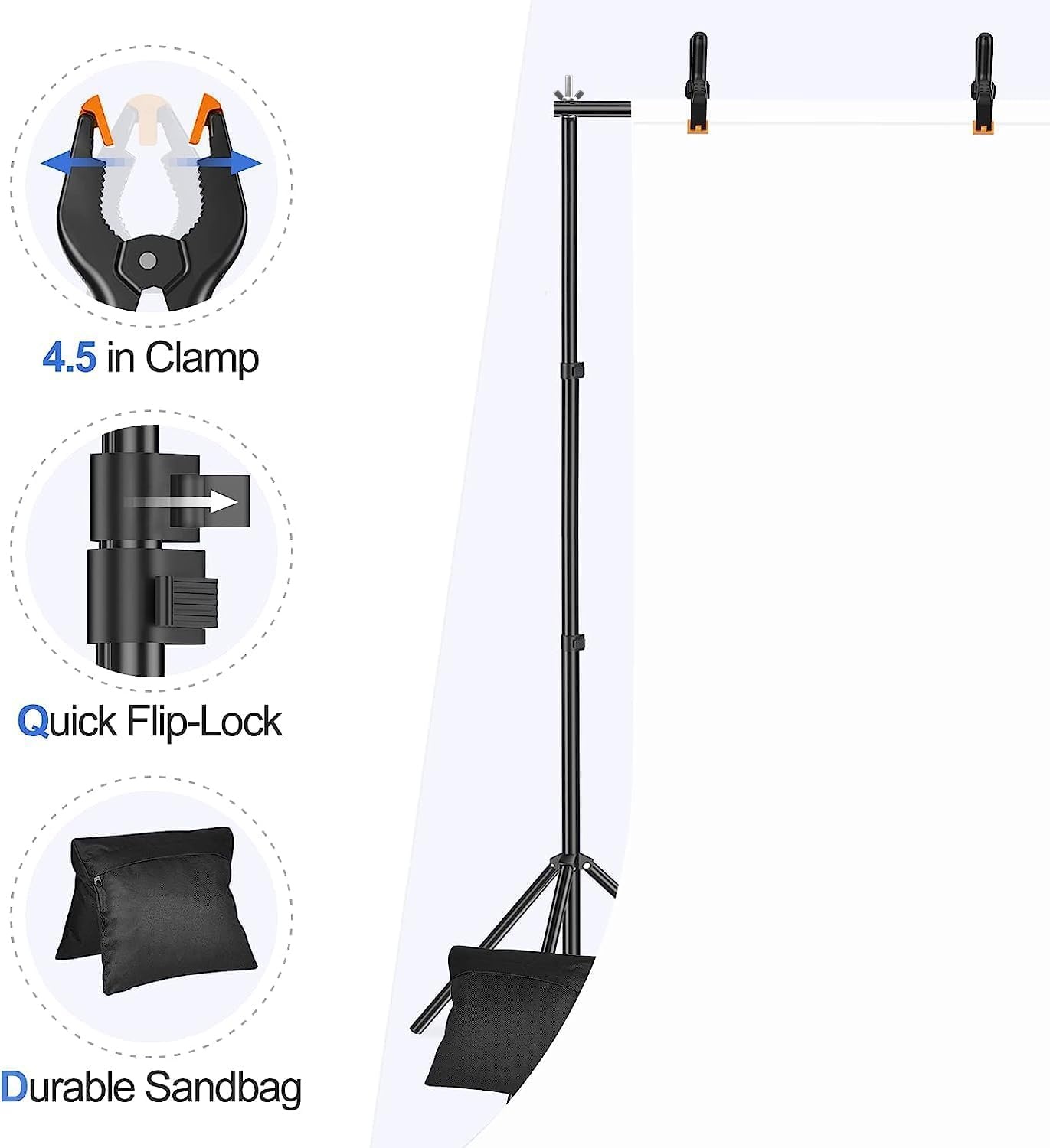 EMART Fotostudio Achtergrond Stand - 6m Verstelbaar met Roterende Connectoren (Zwart) - 34% Korting