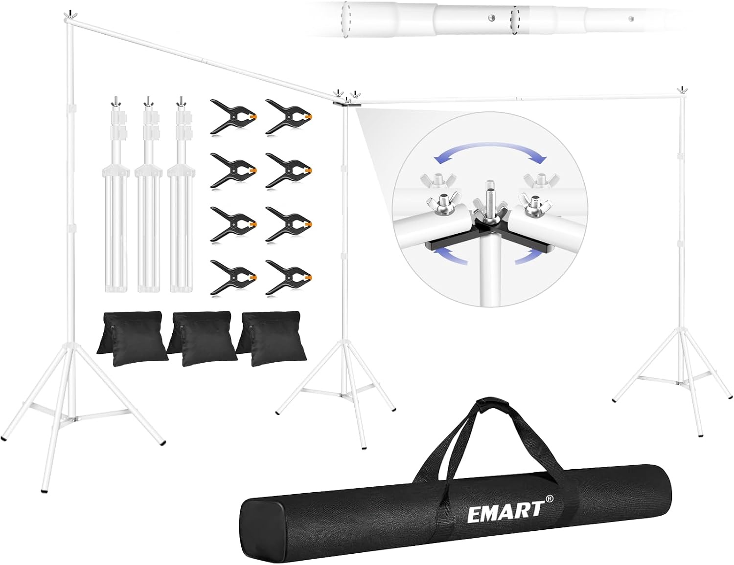EMART Fotostudio Achtergrond Stand - 6m Verstelbaar met Roterende Connectoren (Zwart) - 34% Korting