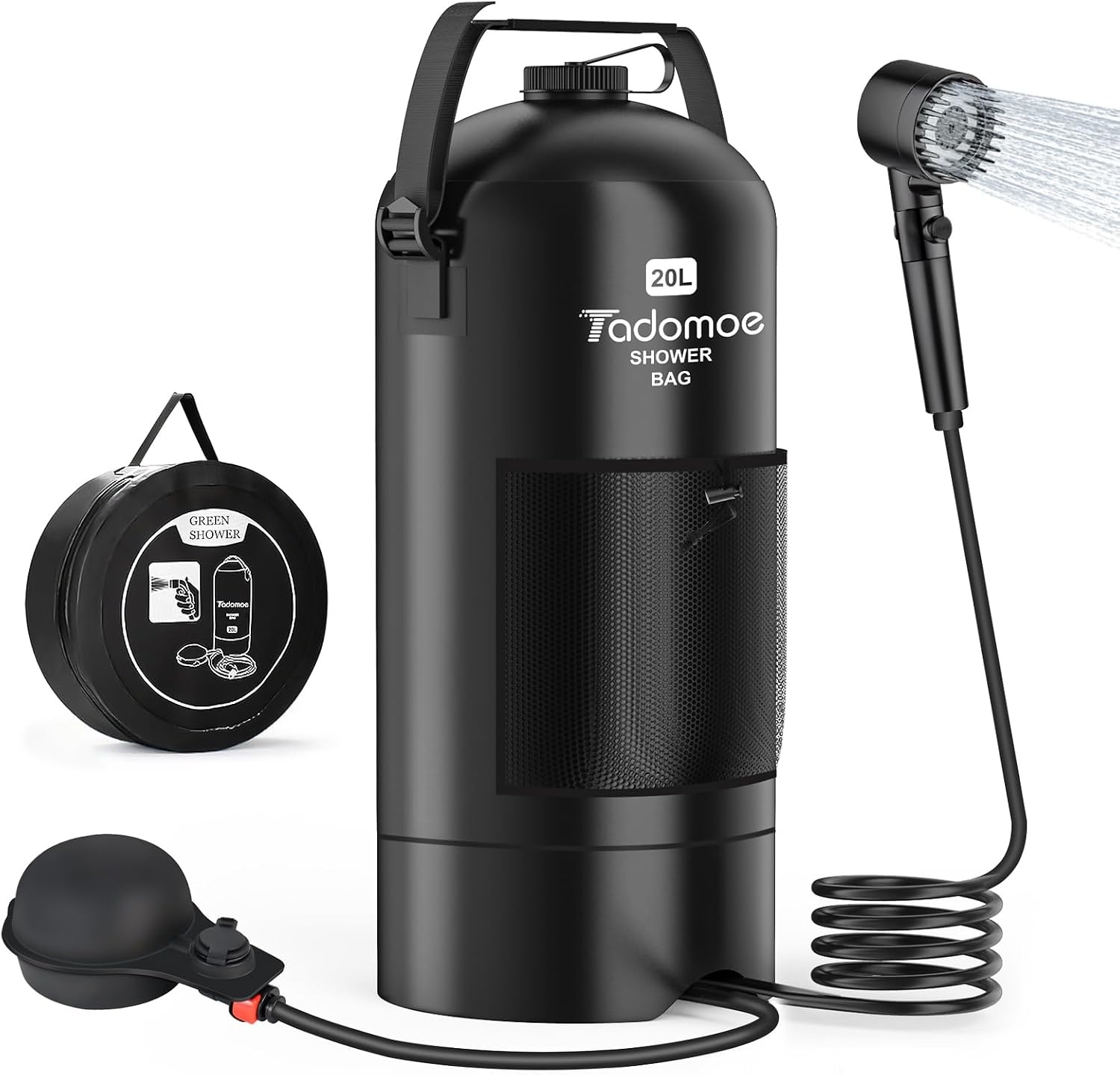 20 l campingdouche met voetpomp, draagbare zonnedouche met praktisch mondstuk voor kamperen, wandelen en strand