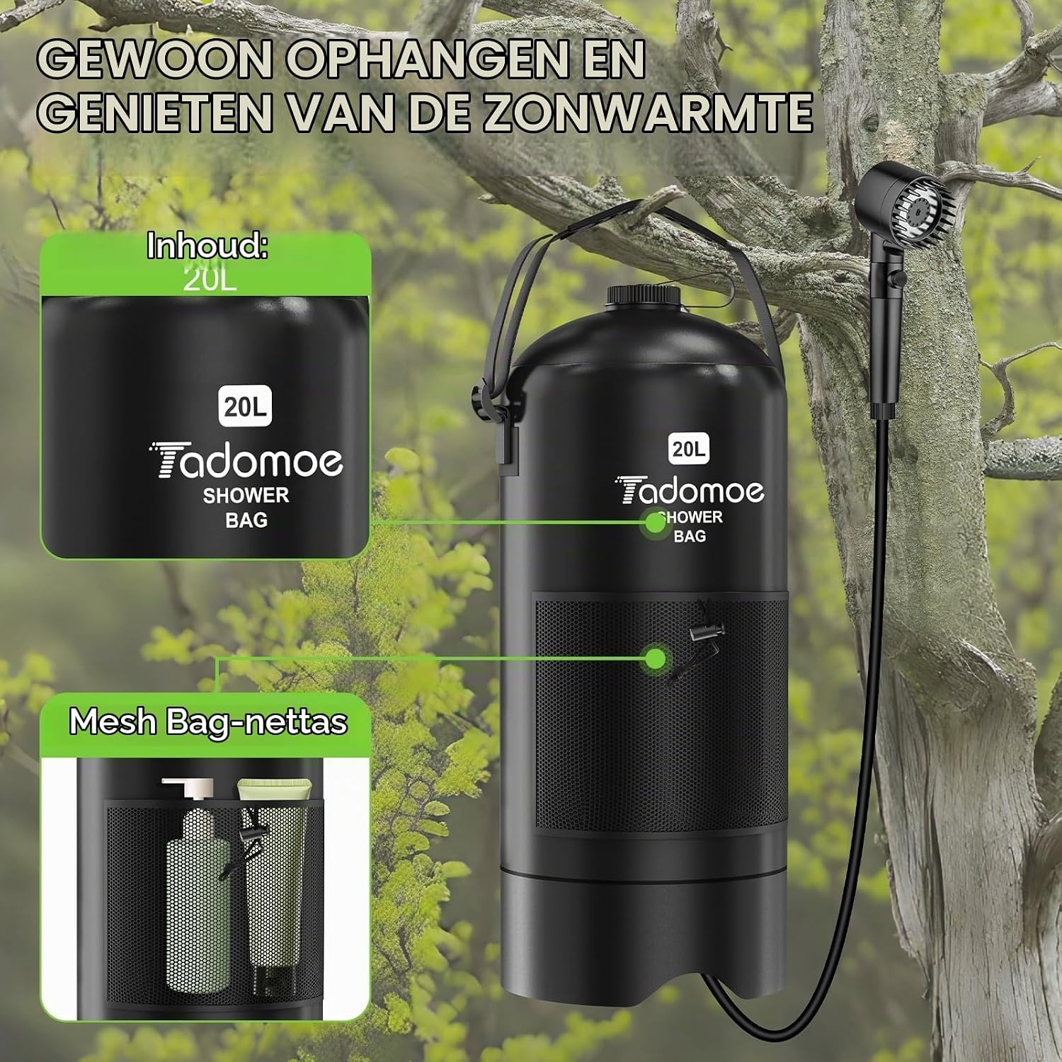 20 l campingdouche met voetpomp, draagbare zonnedouche met praktisch mondstuk voor kamperen, wandelen en strand