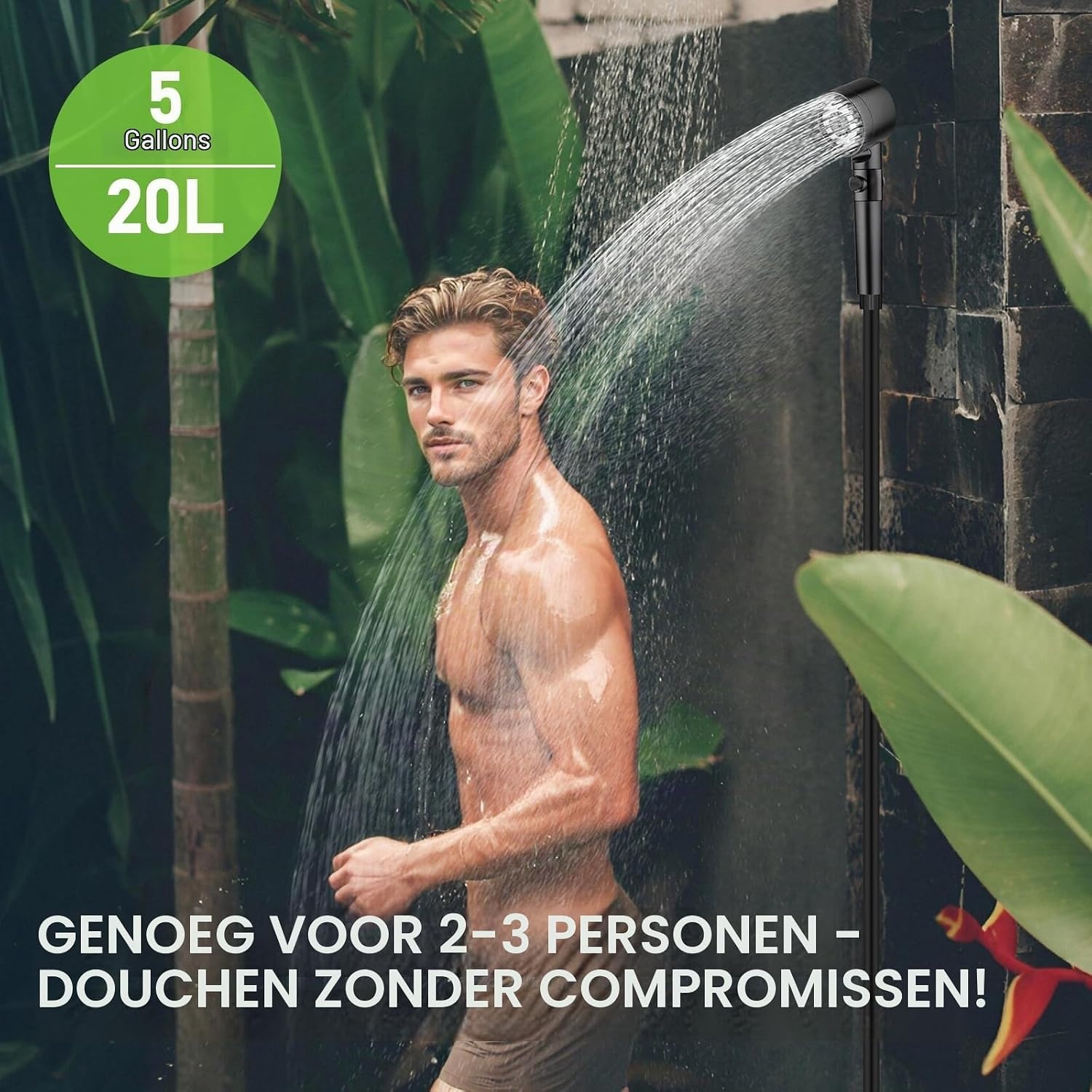 20 l campingdouche met voetpomp, draagbare zonnedouche met praktisch mondstuk voor kamperen, wandelen en strand