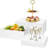 3 stuks buffetverhogingen, acryl verhogingen voor buffettafel, 24/27/30 cm, witte taartstandaard-set met holle bodem, kubusdozen voor bruiloft, feest, brunch en desserttafel