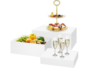 3 stuks buffetverhogingen, acryl verhogingen voor buffettafel, 24/27/30 cm, witte taartstandaard-set met holle bodem, kubusdozen voor bruiloft, feest, brunch en desserttafel