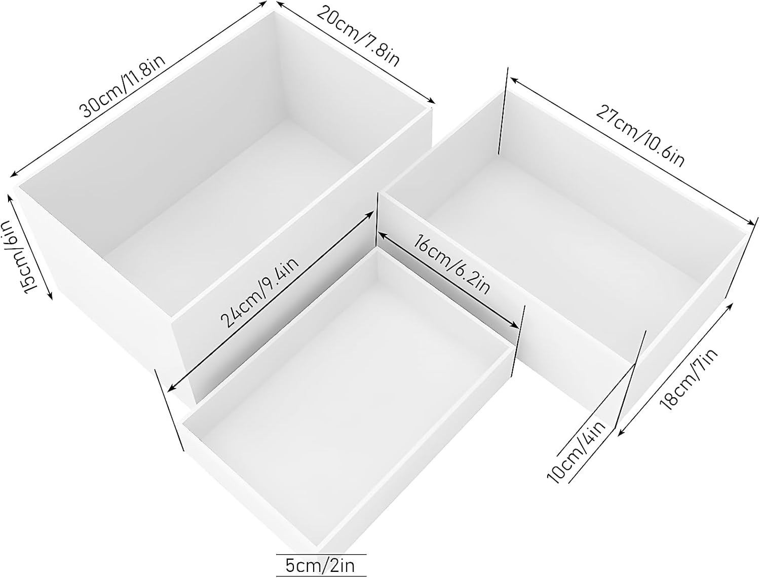 3 stuks buffetverhogingen, acryl verhogingen voor buffettafel, 24/27/30 cm, witte taartstandaard-set met holle bodem, kubusdozen voor bruiloft, feest, brunch en desserttafel
