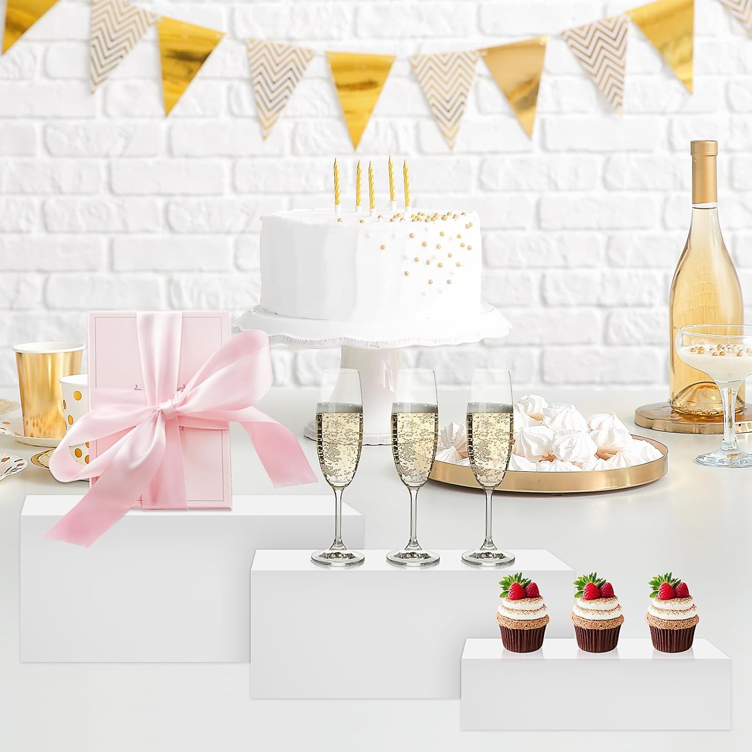 3 stuks buffetverhogingen, acryl verhogingen voor buffettafel, 24/27/30 cm, witte taartstandaard-set met holle bodem, kubusdozen voor bruiloft, feest, brunch en desserttafel