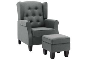Lichtgrijze fauteuil met voetenbank van stof - 41% korting