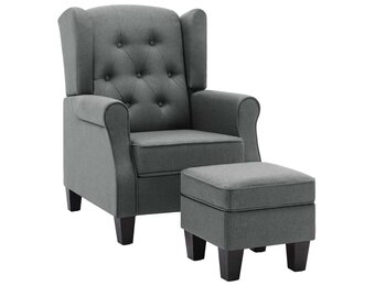 vidaXL Fauteuil met voetenbankje stof lichtgrijs