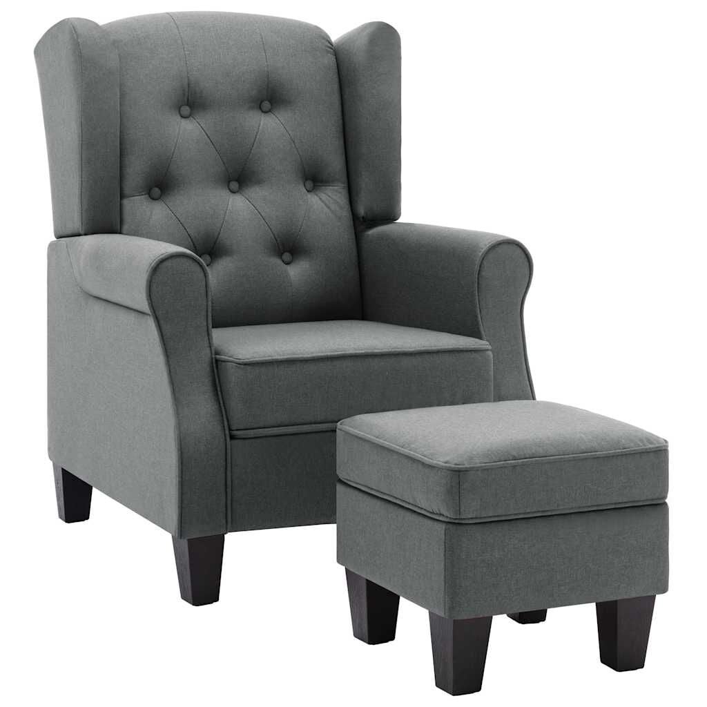 vidaXL Fauteuil met voetenbankje stof lichtgrijs