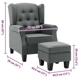 vidaXL Fauteuil met voetenbankje stof lichtgrijs