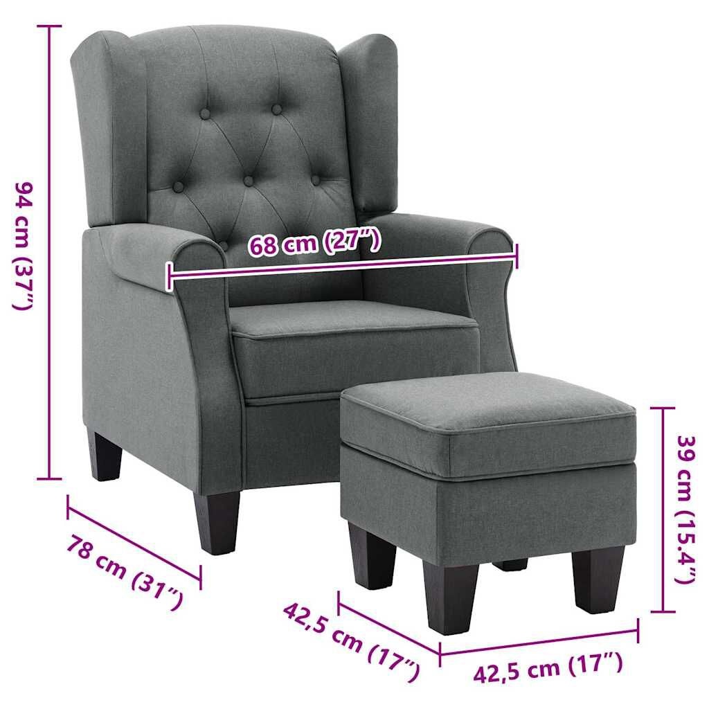 vidaXL Fauteuil met voetenbankje stof lichtgrijs