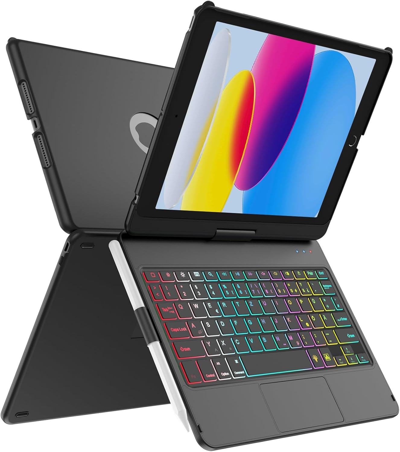 MMK Toetsenbord Hoes voor iPad 10.2 inch (Gen 9/8/7) - Klassiek Zwart met Trackpad en Verlichting