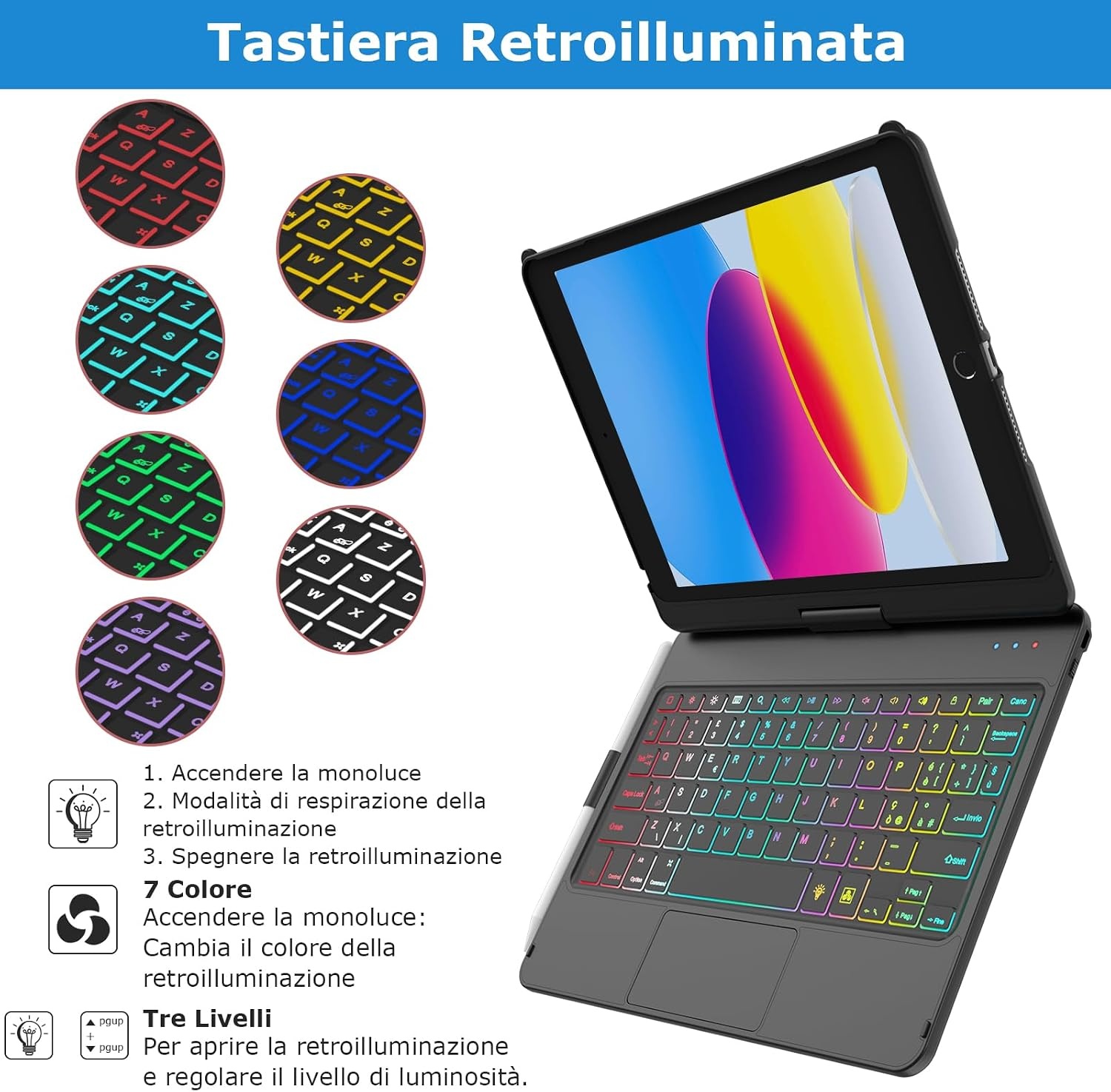 MMK Toetsenbord Hoes voor iPad 10.2 inch (Gen 9/8/7) - Klassiek Zwart met Trackpad en Verlichting